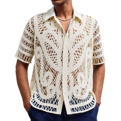 Cardigan Polo Tejido Hueco de Manga Corta para Hombre - Image 5