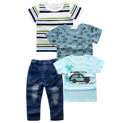 Conjunto de 4 Piezas Denim Europeo Americano para Niños - Pantalones y Camisetas - Image 3