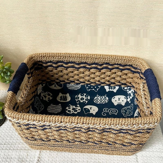 Canasta Rectangular Tejida a Mano para Almacenamiento de Escritorio