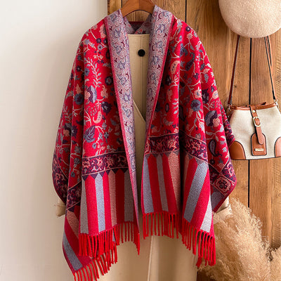 Bufanda Étnica Otoño-Invierno con Flores y Borlas de Hilo Hilado - Image 3