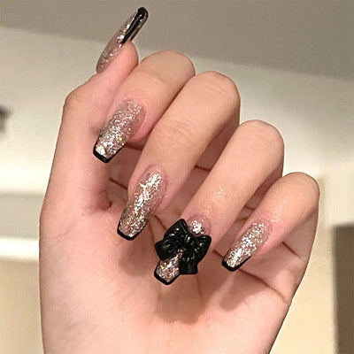 Pegatinas de Uñas Estilo Francés con Lazo Negro Desprendibles