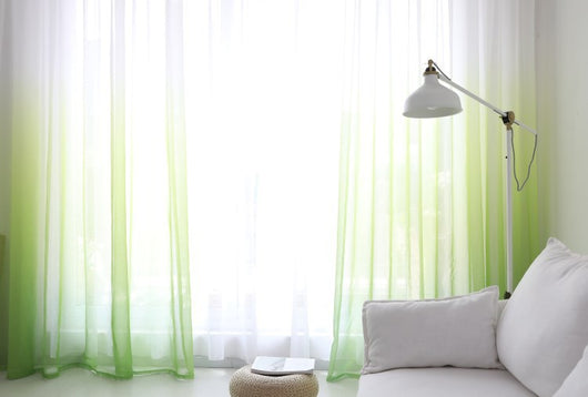 Green and white gradient sheer curtains made of polyester fiber, offering half shading for a modern room. - Image 28