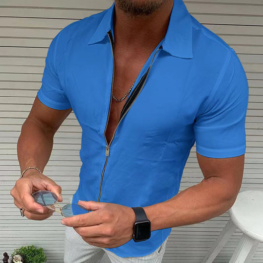 Cardigan Casual de Hombre Ajustado con Cierre de Cremallera y Manga Corta - Image 12