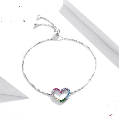 Pulsera de Corazón Plata Esterlina Arcoíris Ajustable - Joya del Amor - Image 6