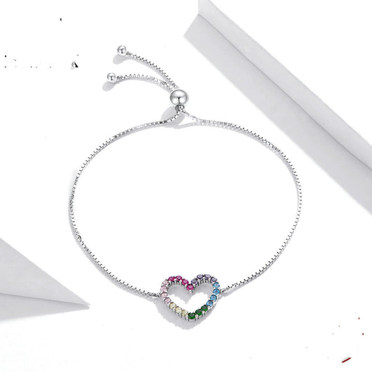 Pulsera de Corazón Plata Esterlina Arcoíris Ajustable - Joya del Amor - Image 6