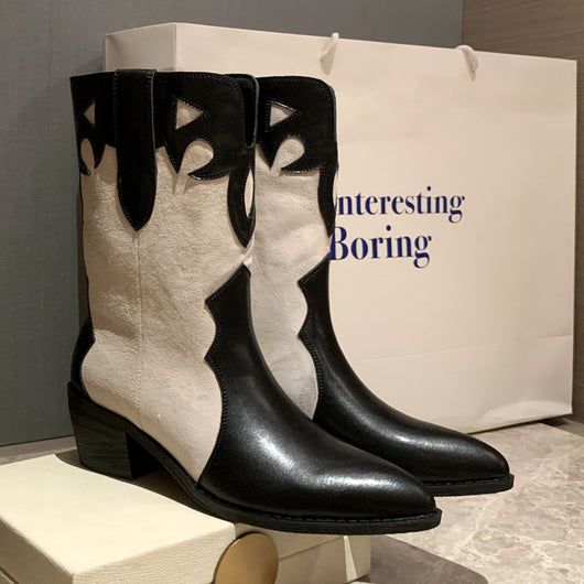 Botines de Tacón Bajo Punta Afilada con Estampado Lácteo - Image 15