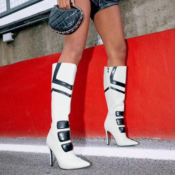 Botas Largas Bicolor para Mujer - Estilo Minimalista Negro y Blanco