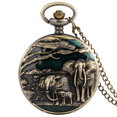 Reloj de Bolsillo Retro Abatible con Patrón de Elefante y Movimiento de Cuarzo - Image 3