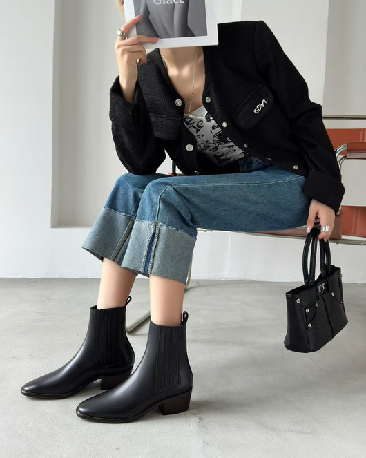 Botas Tobilleras Estilo Francés en Cuero Genuino con Punta Cuadrada y Tacón Robusto - Image 16