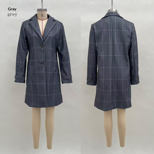 Chaqueta Cuadros Tamaño Grande con Solapa Clásica - Image 6