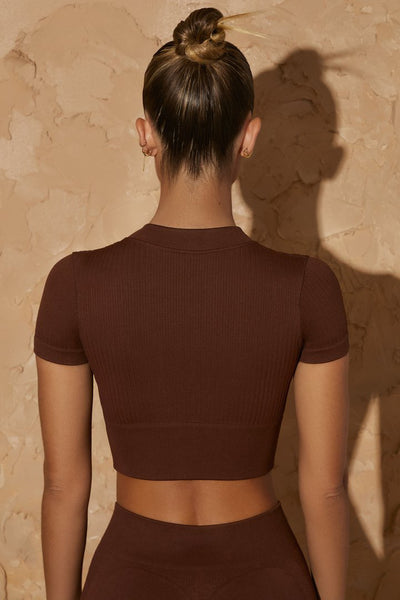 Conjunto de Yoga Deportivo para Mujer con Cierre y Costillas - Blusa Corta y Shorts - Image 24