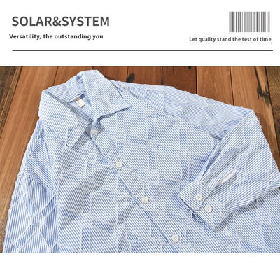 Camisa Casual Hombre Rayas y Cuadros Manga Larga Estilo Japonés Talla Grande - Image 10