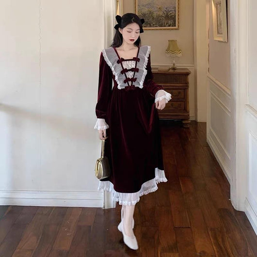 Vestido Retro Francés Vino Midi - Diseño Romántico Fairy - Image 5