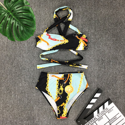 Bikini de Cintura Alta con Tirantes Cruzados y Escote Pronunciado - Image 8