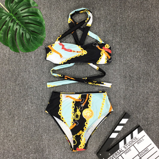 Bikini de Cintura Alta con Tirantes Cruzados y Escote Pronunciado - Image 8