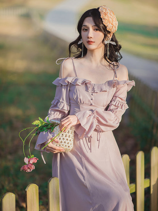 Vestido Vintage Francés Cuello Sling Lila - Image 3