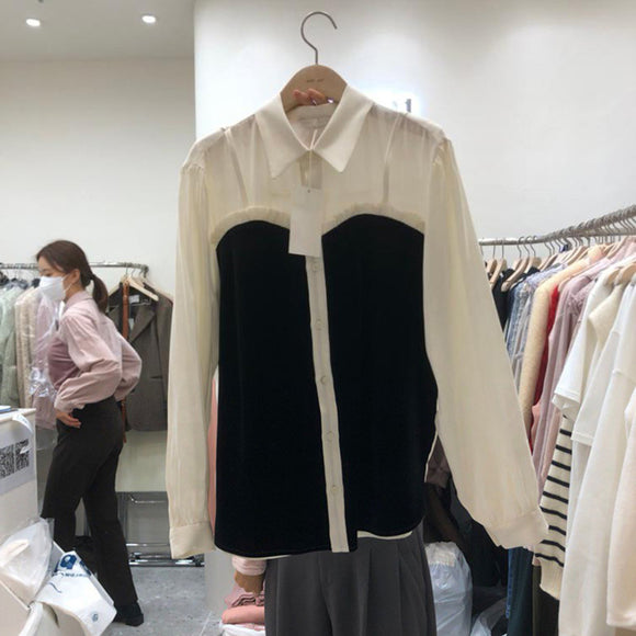 Blusa Ejecutiva de Punto Francés con Detalles Contrastantes