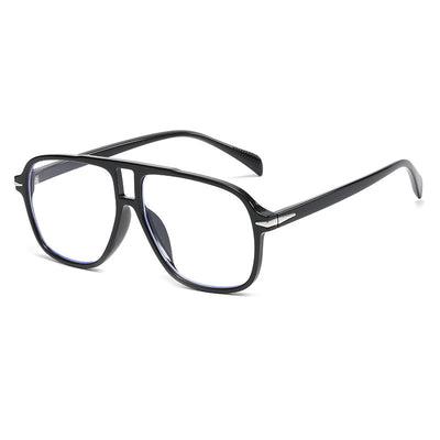 Retro aviator sunglasses with a black full frame and light blue lenses, featuring a double beam design. - Image 17