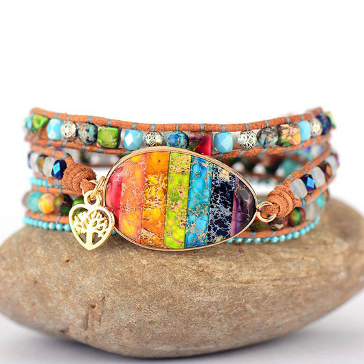 Pulsera de Cuero con Chakras del Emperador - Brazalete Bohemio de Amistad - Image 5