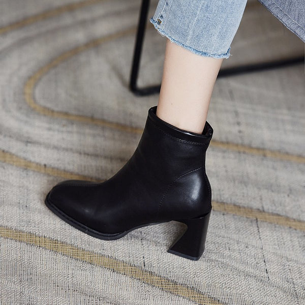 Botas Martin de Tacón Grueso con Cierre Lateral - Botines de Moda Cuadrada