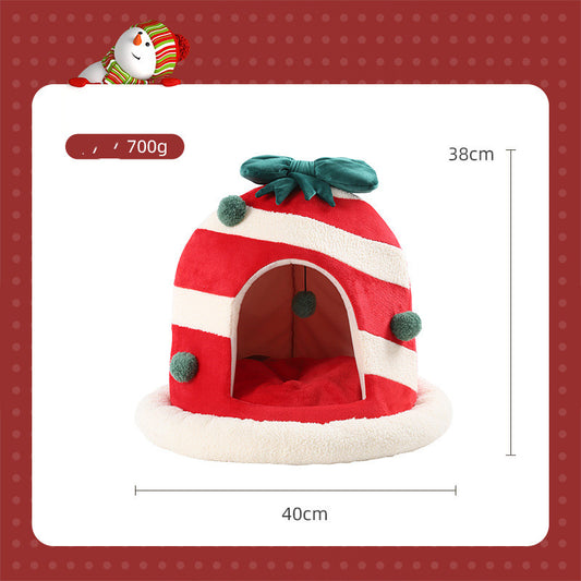 Cama Nido Felino Doble Uso - Refugio Cerrado Navideño para Gatos y Perros Pequeños - Image 2