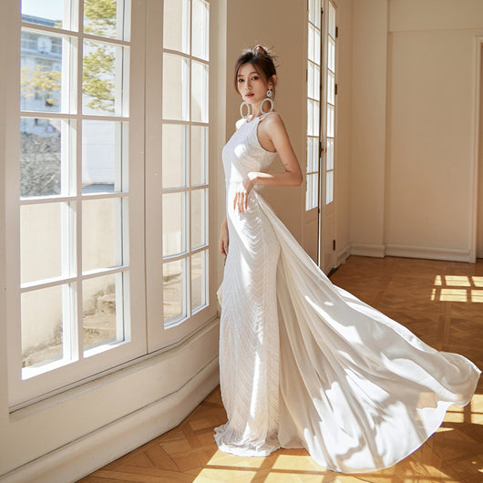 Vestido de Fiesta Blanco con Lentejuelas y Falda Sirena - Image 9