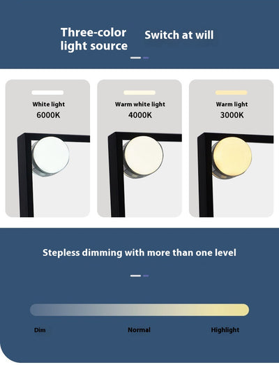 Black desktop LED light mirror with nine bright bulbs, smart touch controls, and stepless dimming for dressing. - Image 14
