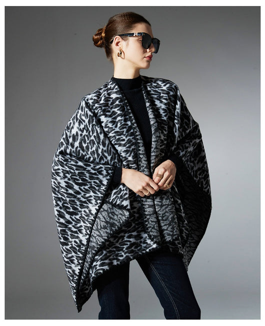 Chal Cruzado Estampado Leopardo Negro - Versátil para Primavera, Otoño e Invierno - Image 16