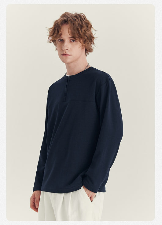 Playera Manga Media con Cierre para Hombre - Cuello Redondo Oversize Otoño - Image 29