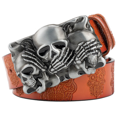 Cinturón con Hebilla de Calavera y Cabeza de Toro en Relieve - Image 2