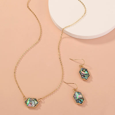 Juego de Collar y Aretes de Concha Abulón Natural en Forma de Diamante - Image 14
