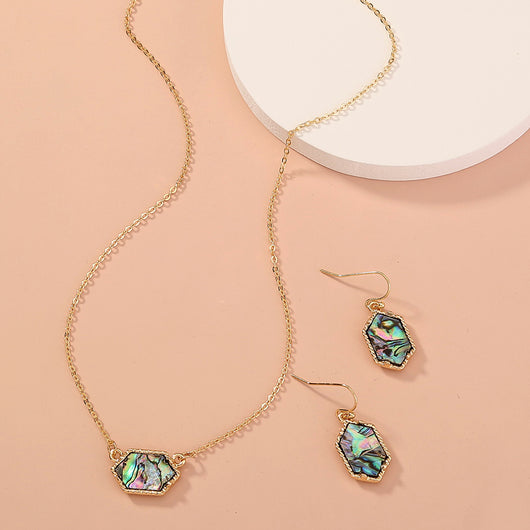 Juego de Collar y Aretes de Concha Abulón Natural en Forma de Diamante - Image 14