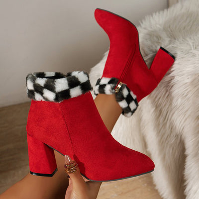 Botas Tobilleras de Ante Cuadro Escocés con Tacón Cuadrado - Comodidad y Estilo para Otoño e Invierno - Image 6