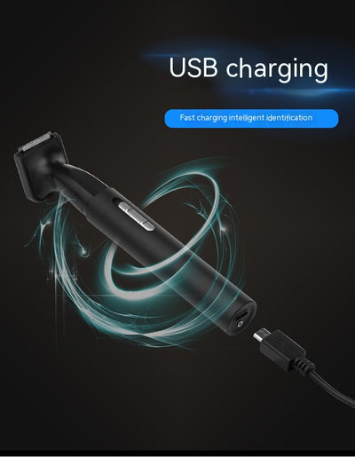 Black multifunctional men's grooming kit with electric shaver, nose hair trimmer, eyebrow trimmer, cleaning brush, and USB cable. - Image 16