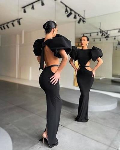 Vestido de Noche Elegante con Mangas Globo y Cintura Envuelta - Image 11