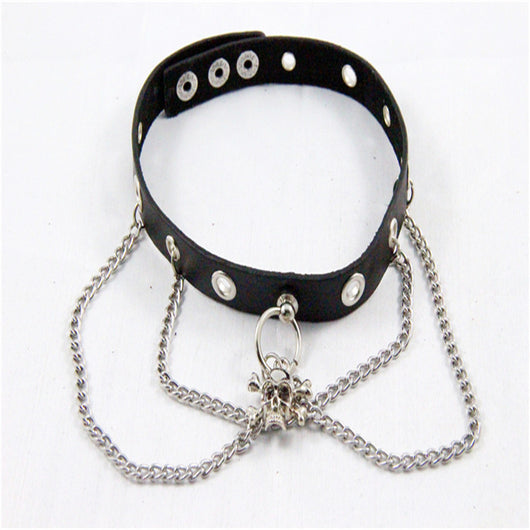 Collar de Cadena de Cuero Personalizado con Calavera Punk - Image 5