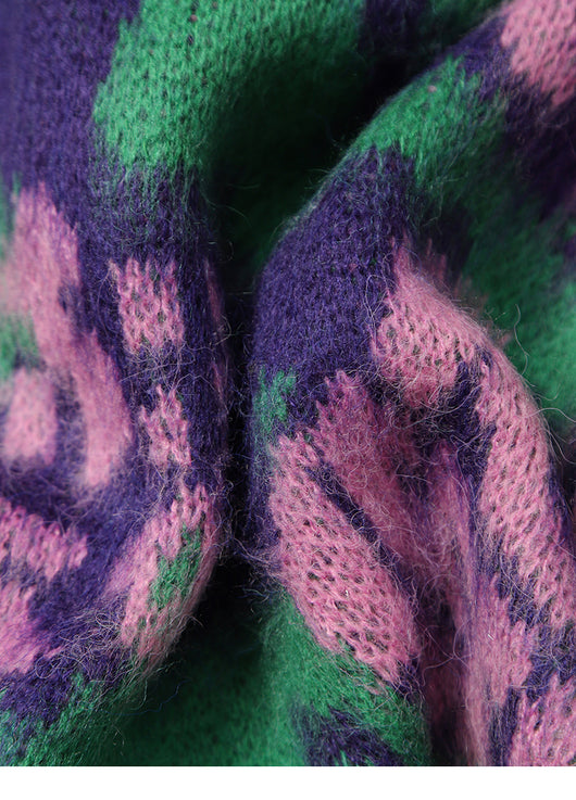 Suéter Pullover para Mujer con Cuello Redondo y Jacquard Floral Bicolor - Image 8