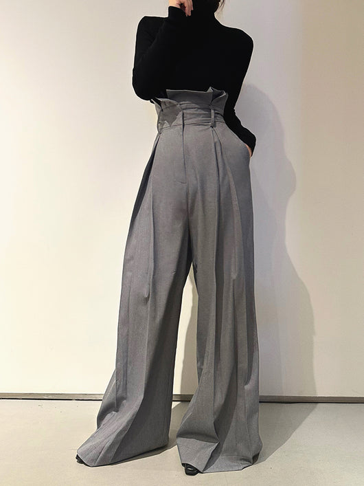 Pantalón de Vestir Talle Alto Pierna Larga Ancho Recto Estilo Cuatro Estaciones - Image 2