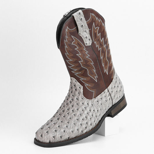 Botas Motociclista Western de Cuero Denim con Punta Cuadrada para Hombre - Image 22