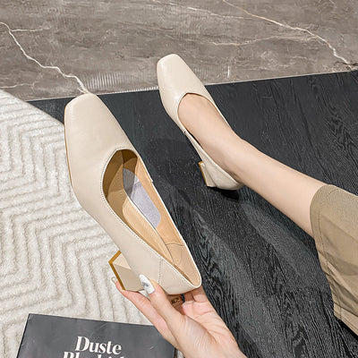 Zapatos de Cuero Genuino para Mujer con Tacón Medio y Punta Cuadrada - Image 4