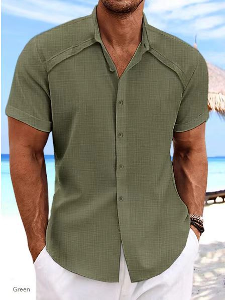 Camisa Hawaiana Casual de Manga Corta Color Sólido - Image 12