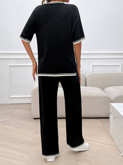 Conjunto de 2 Piezas: Blusa Suelta de Punto con Contraste + Pantalón - Image 15