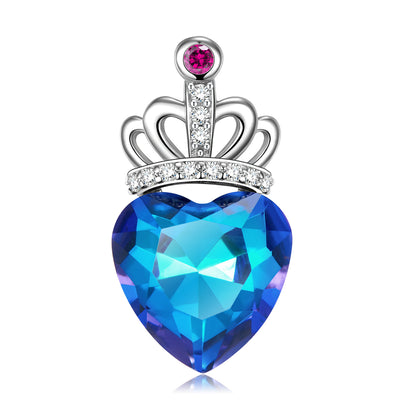 Collar Corazón Melocotón con Corona en Plata de Ley S925 y Efecto Luz Azul - Image 4