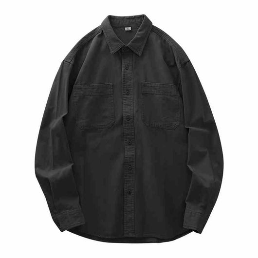 Camisa Casual Retro de Algodón Puro para Hombre - Gris Elegante - Image 3