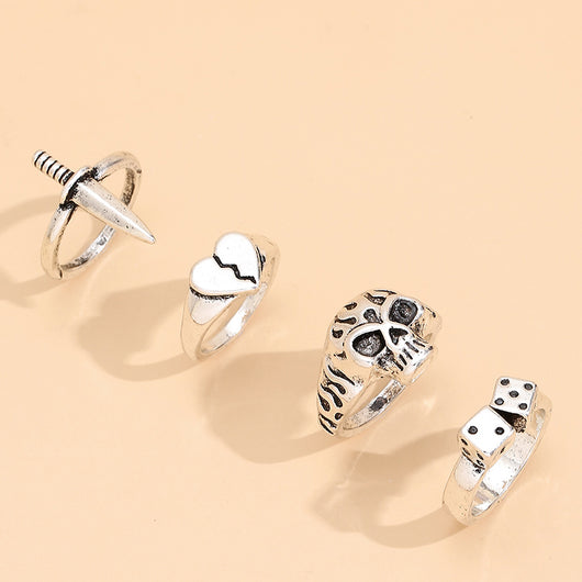 Juego de Anillos Calavera y Corazón con Dados para Mujer - Image 2