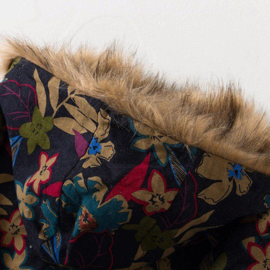 Chaqueta Acolchada Étnica de Lino y Algodón con Cuello de Pelaje y Capucha - Image 12