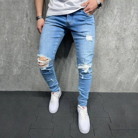 Jeans Slim Ajustados con Desgarre Estilo Europeo para Hombre - Image 18