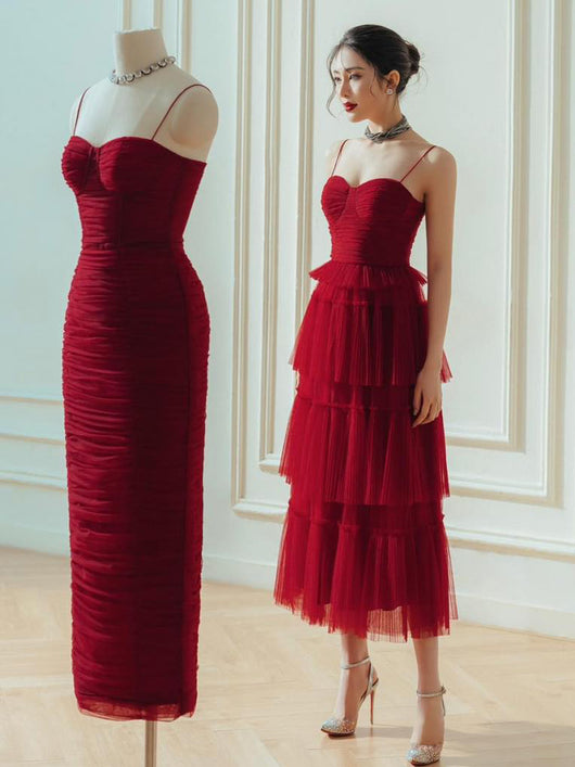 Vestido Largo Fluido Rojo Oscuro con Tirantes Cruzados - Image 15