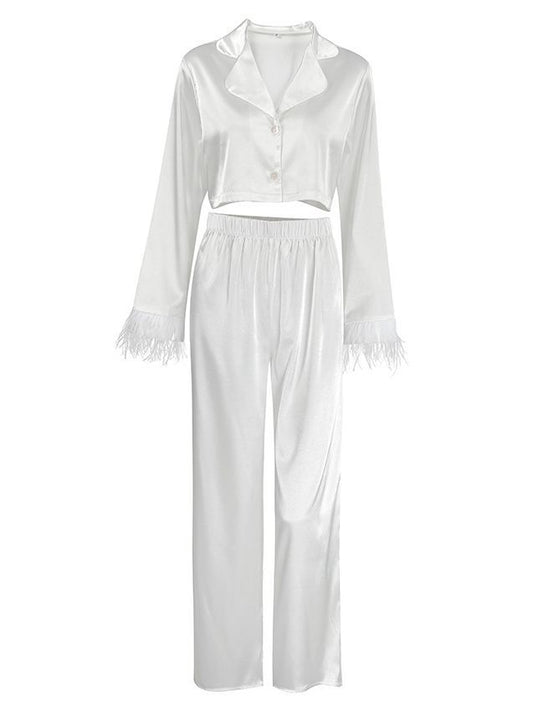 Conjunto Elegante de Blusa Manga Larga y Pantalón Ancho Cintura Alta - Image 2