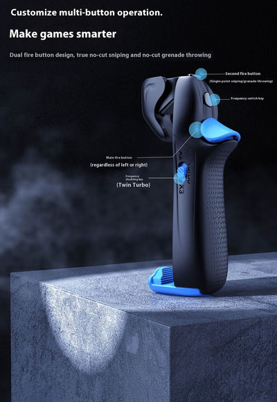 Black and blue mobile game controller with dual fire buttons and textured grip for enhanced gaming. - Image 7